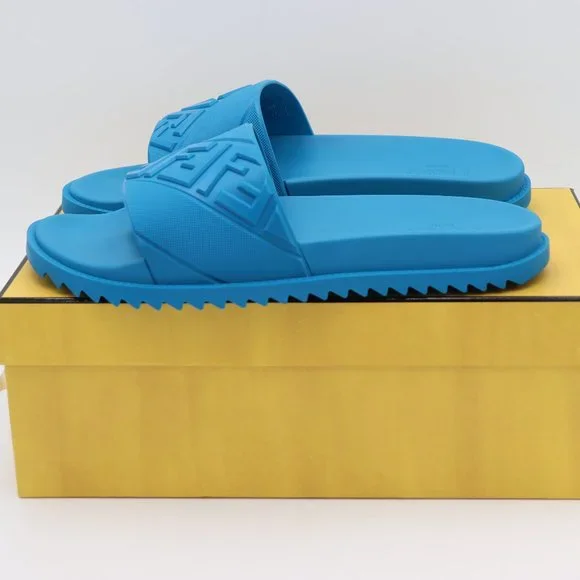 NIB FENDI Men's Blue FF Logo Slides Sandals - Picture 6 of 11